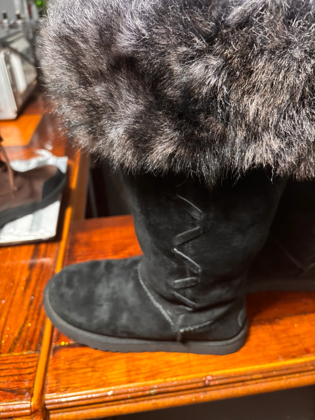 UGG Black Suede Boots with Faux Fur Trim - photo 2
