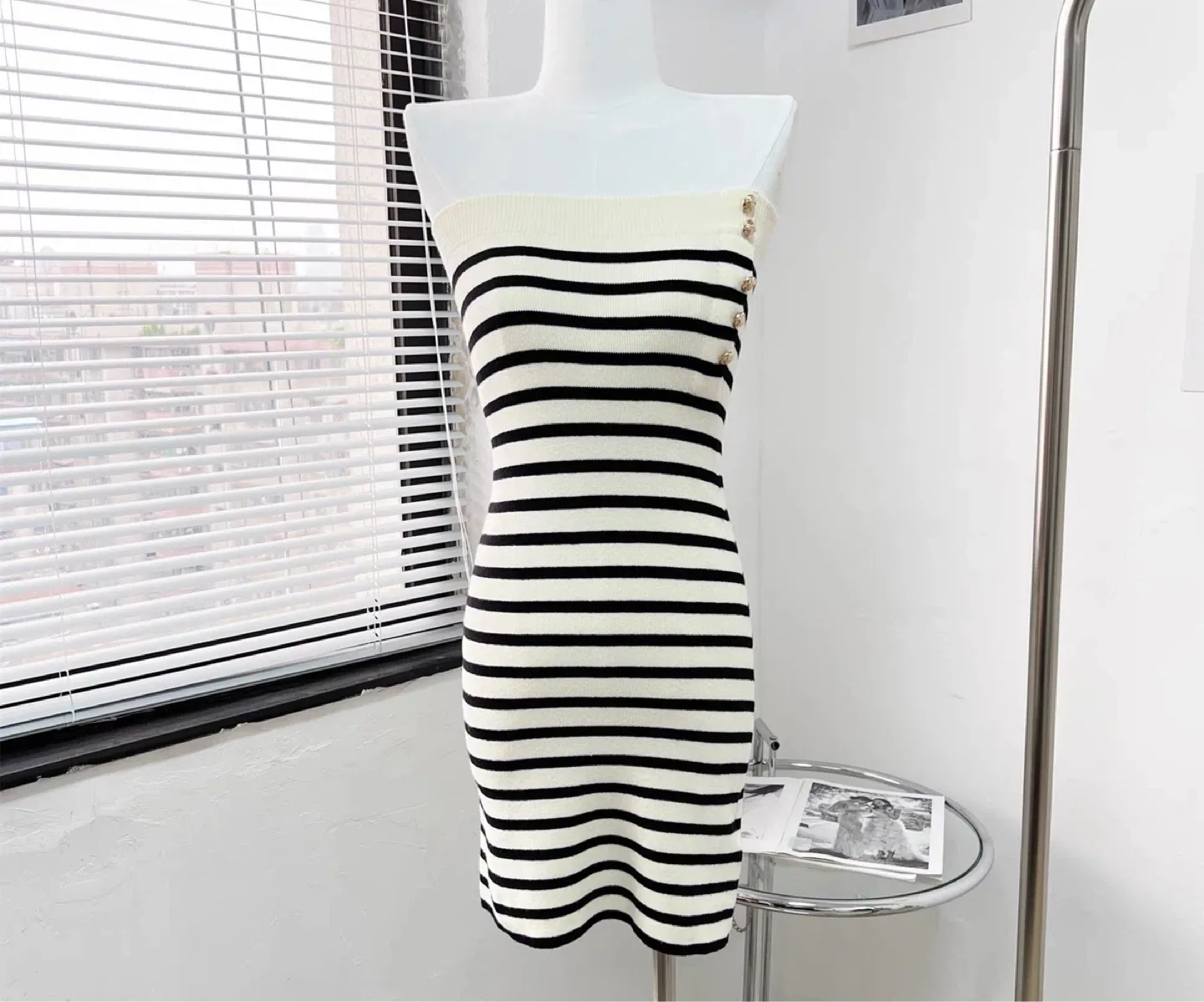 New Striped Tube Dress - Black and White