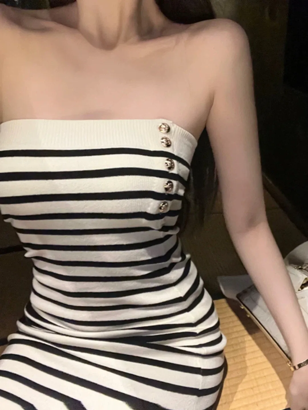 New Striped Tube Dress - Black and White image indicator(3)