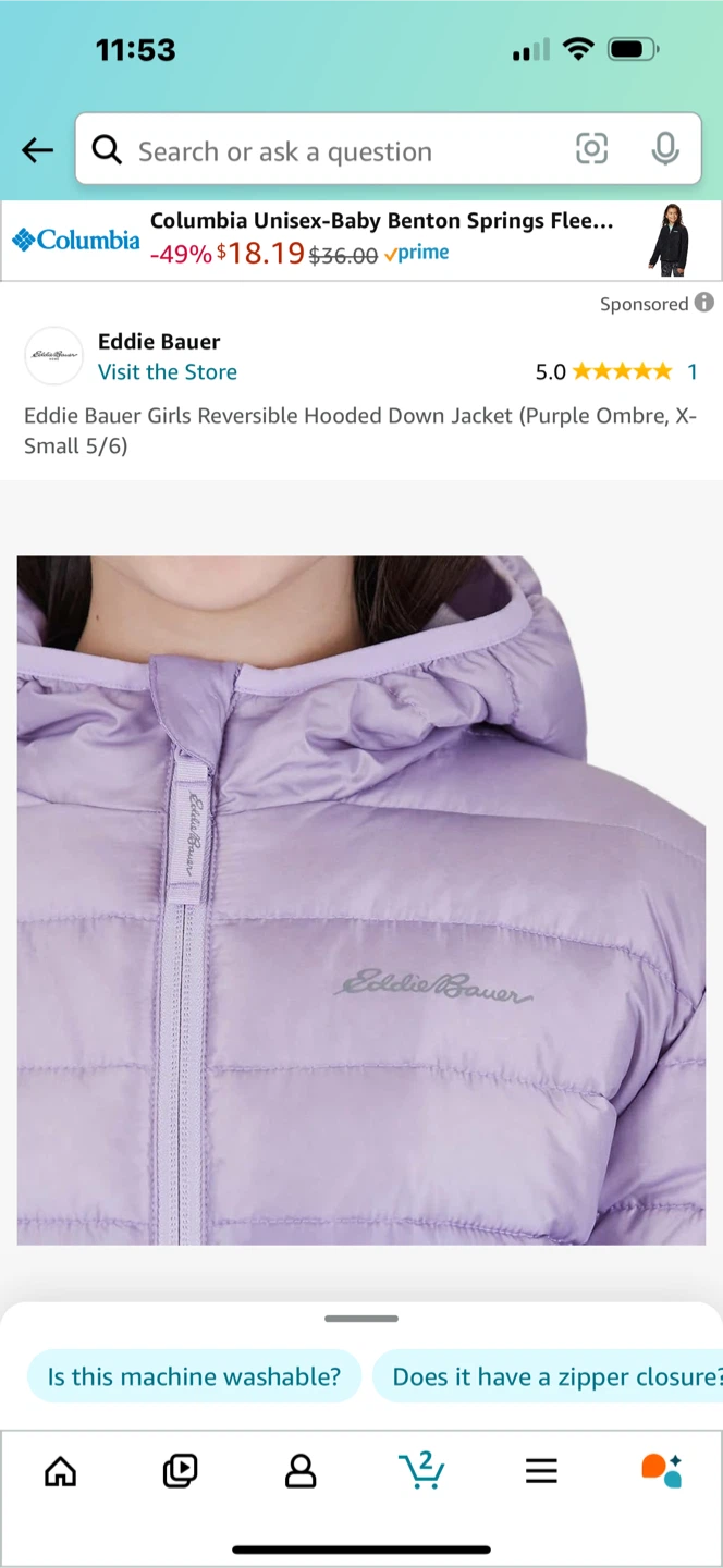 Eddie Bauer Girls Reversible Hooded Down Jacket Purple Ombre XS - photo 2