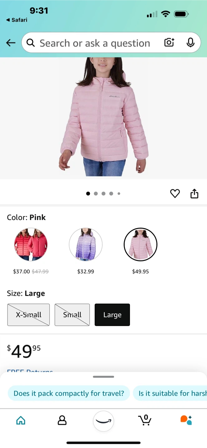 Eddie Bauer Girls Reversible Hooded Down Jacket Purple Ombre XS - photo 5