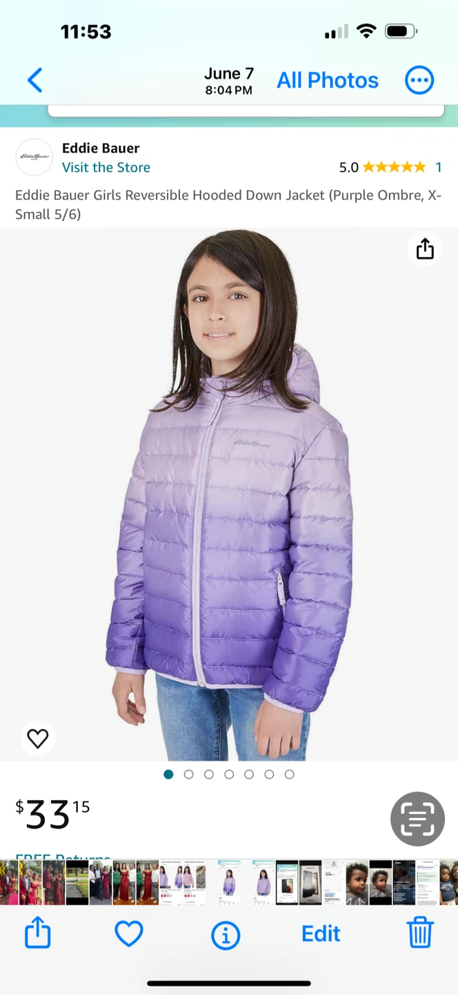 Eddie Bauer Girls Reversible Hooded Down Jacket Purple Ombre XS - photo 3