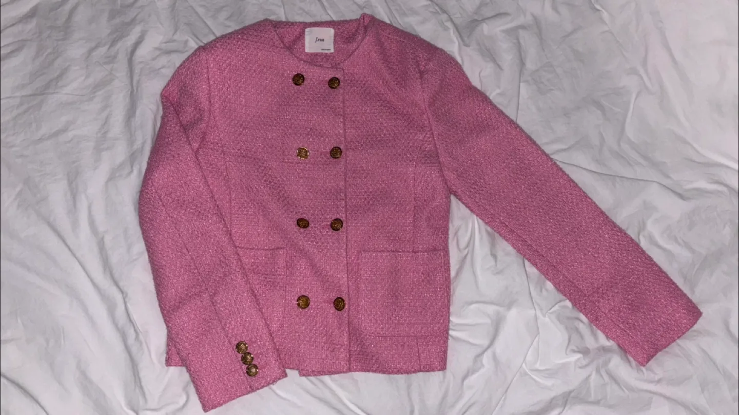 J-Crew Pink Tweed Jacket with Gold Buttons
