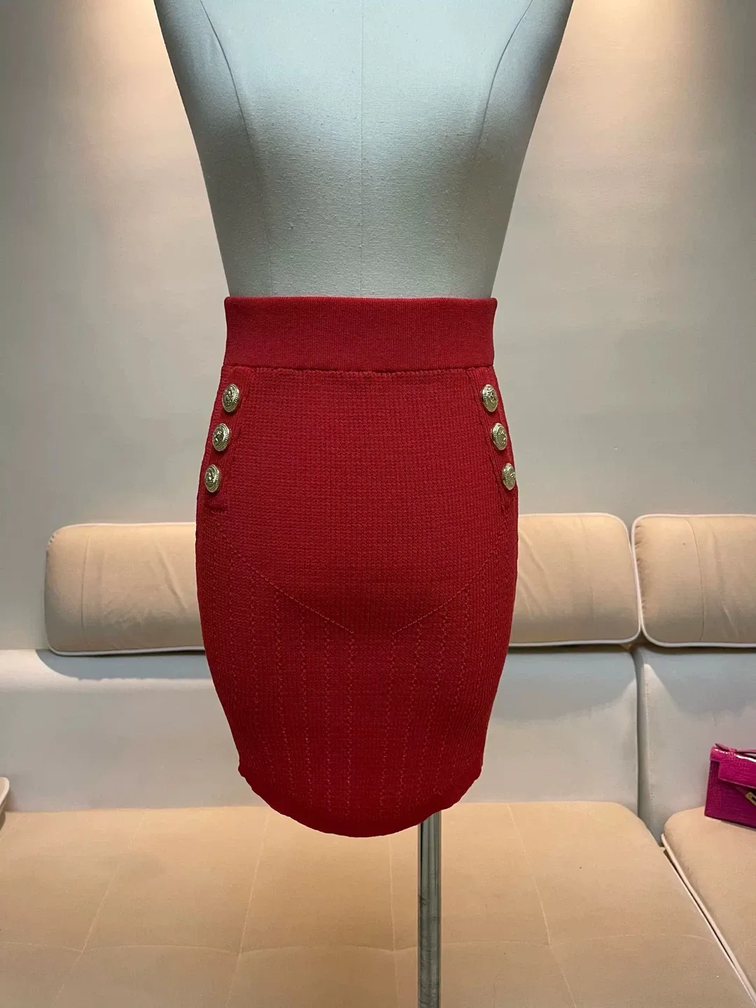 New Red Knit Mini Skirt & One-Shoulder Top Set image indicator(3)