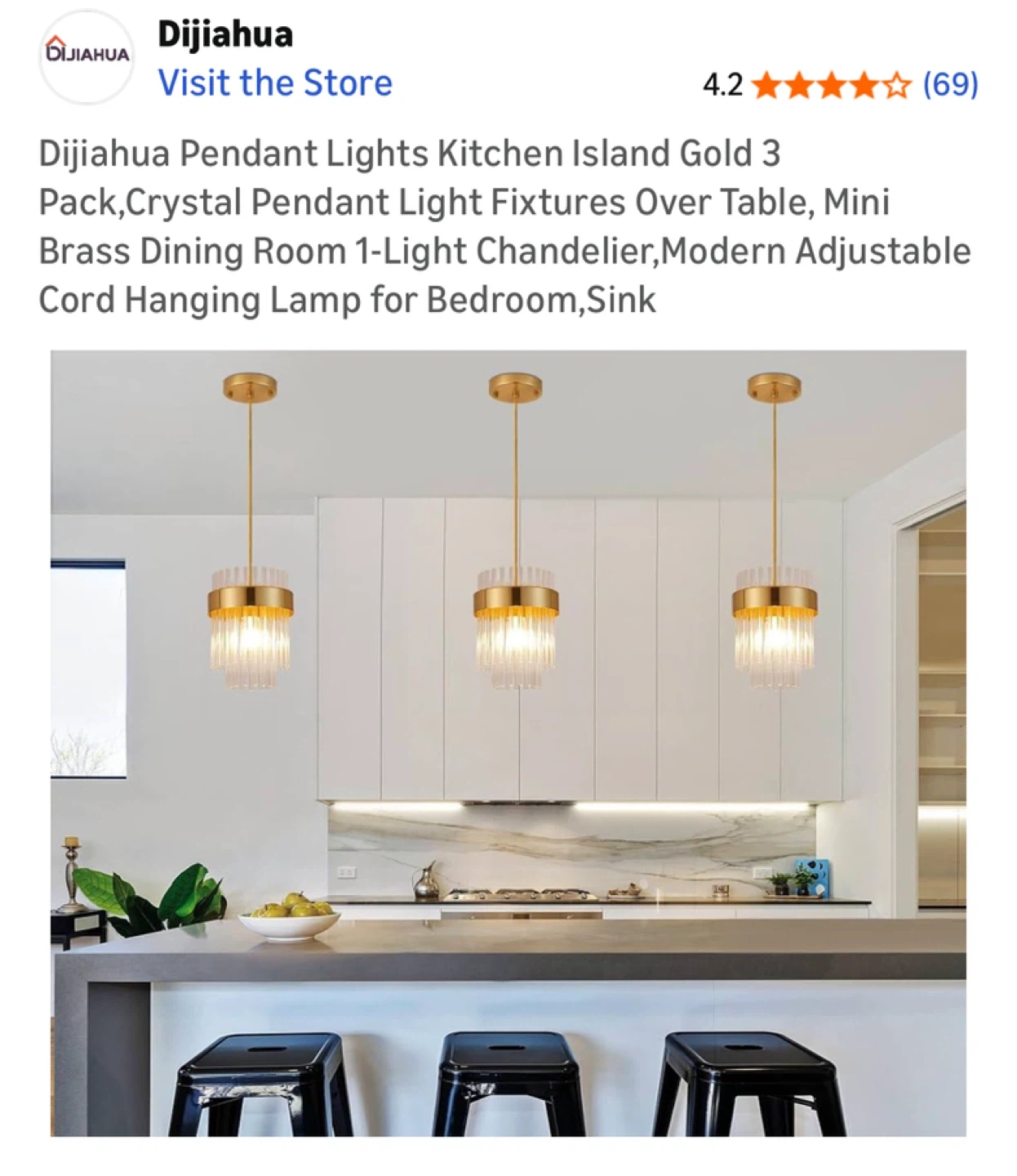 Dijiahua Pendant Lights Kitchen Island Gold 3 Pack