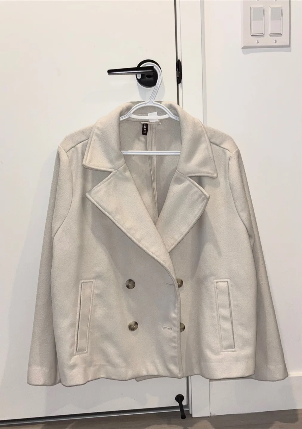 H&M Cream Double-Breasted Short Coat / Peacoat