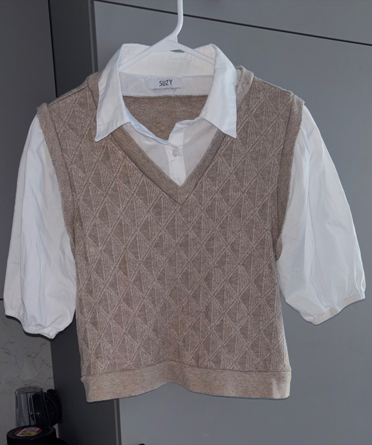 Suzy Shier Preppy Style Knit Vest with Attached Shirt