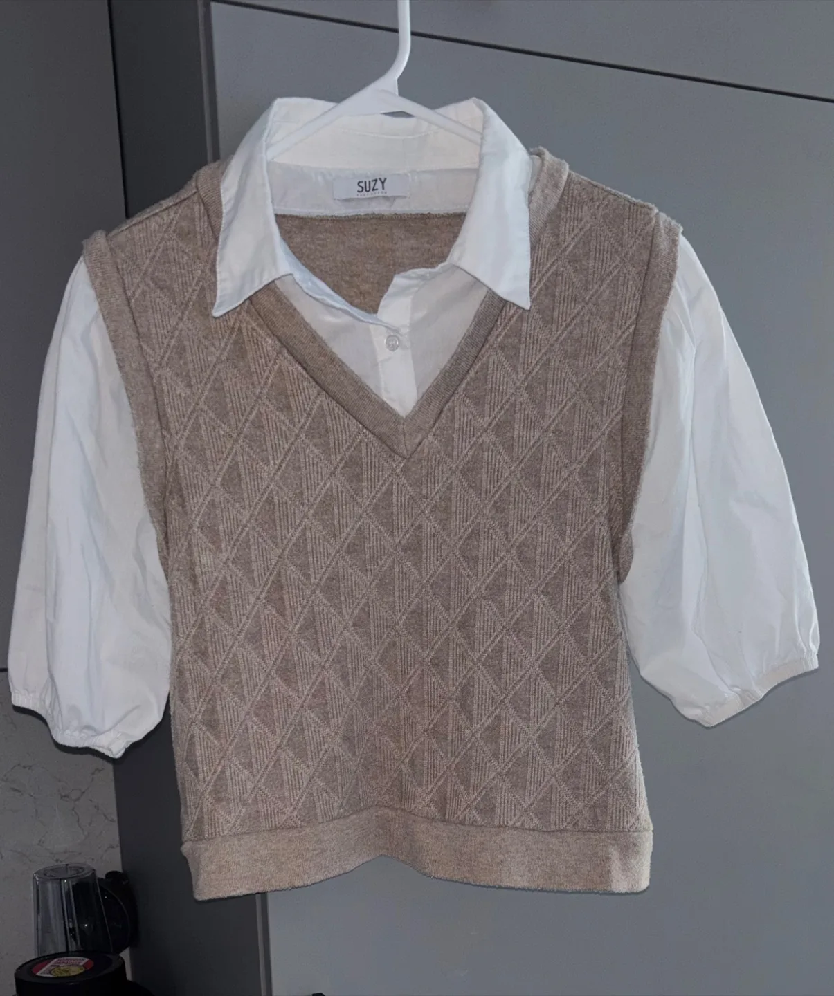 Suzy Shier Preppy Style Knit Vest with Attached Shirt