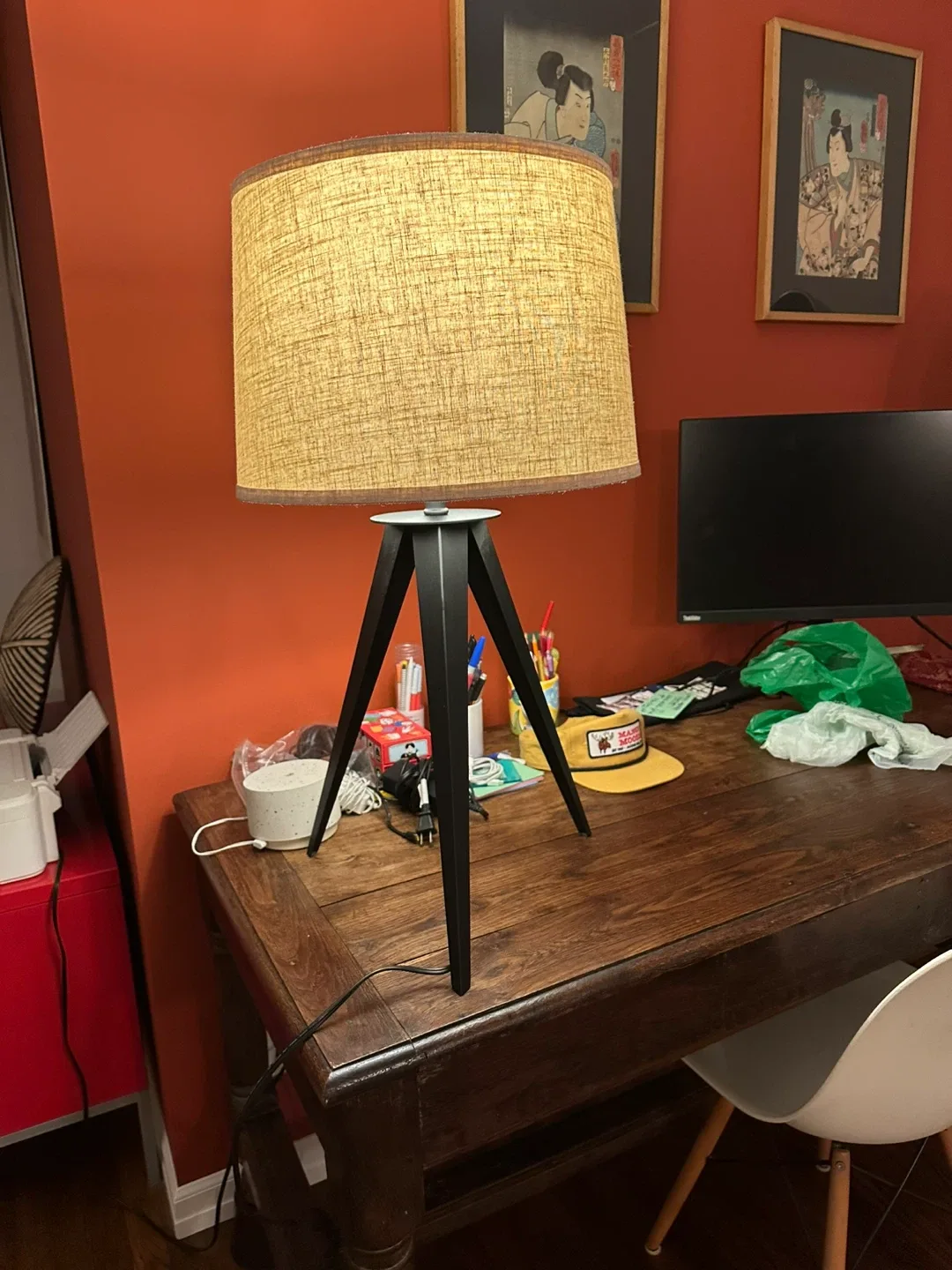 Tripod Table Lamp with Beige Shade