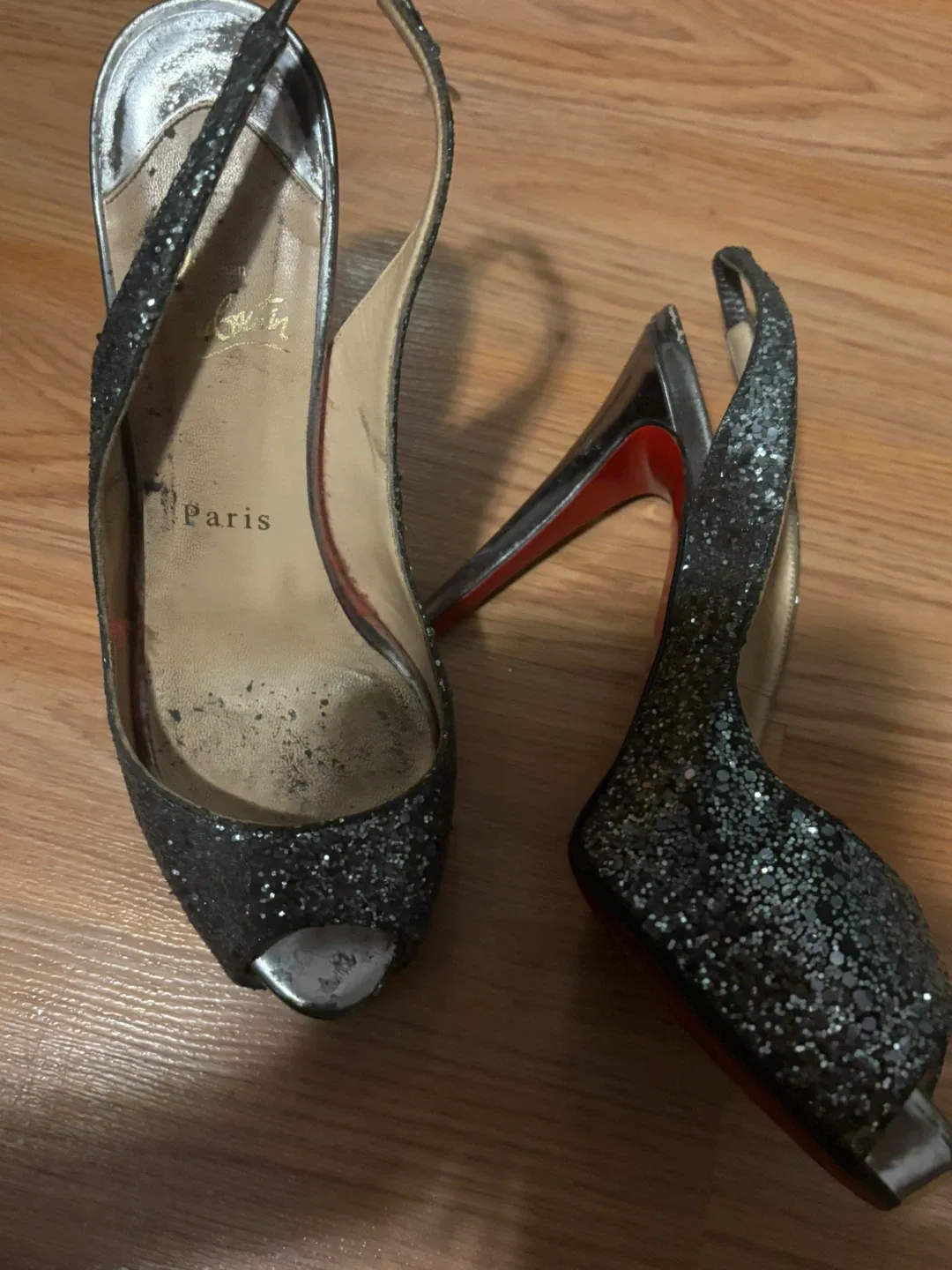 Christian Louboutin Glitter Slingback Heels - Size 37.5 image indicator(5)