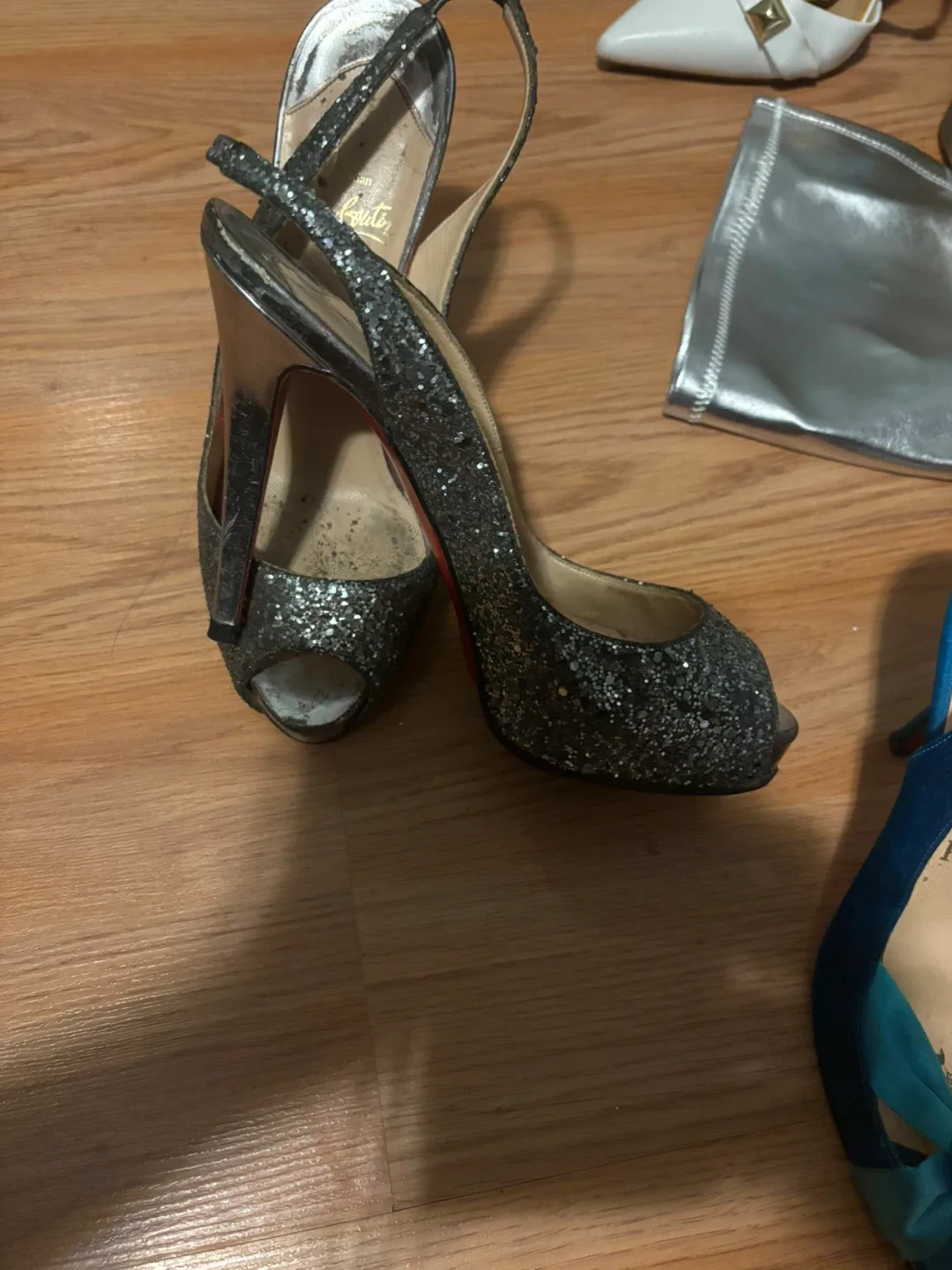Christian Louboutin Glitter Slingback Heels - Size 37.5 image indicator(2)