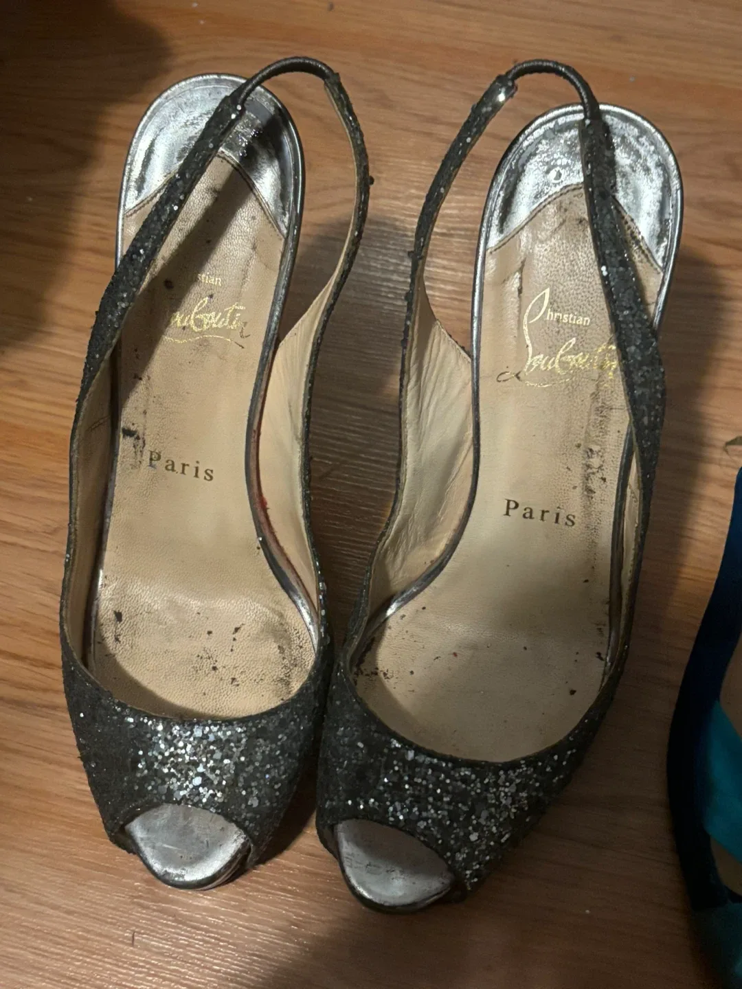 Christian Louboutin Glitter Slingback Heels - Size 37.5