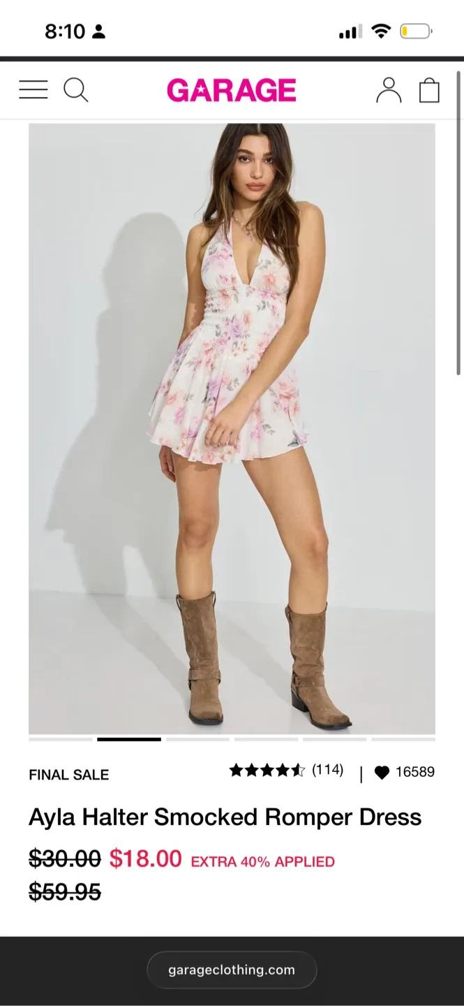 Garage Ayla Halter Smocked Romper Dress - Large