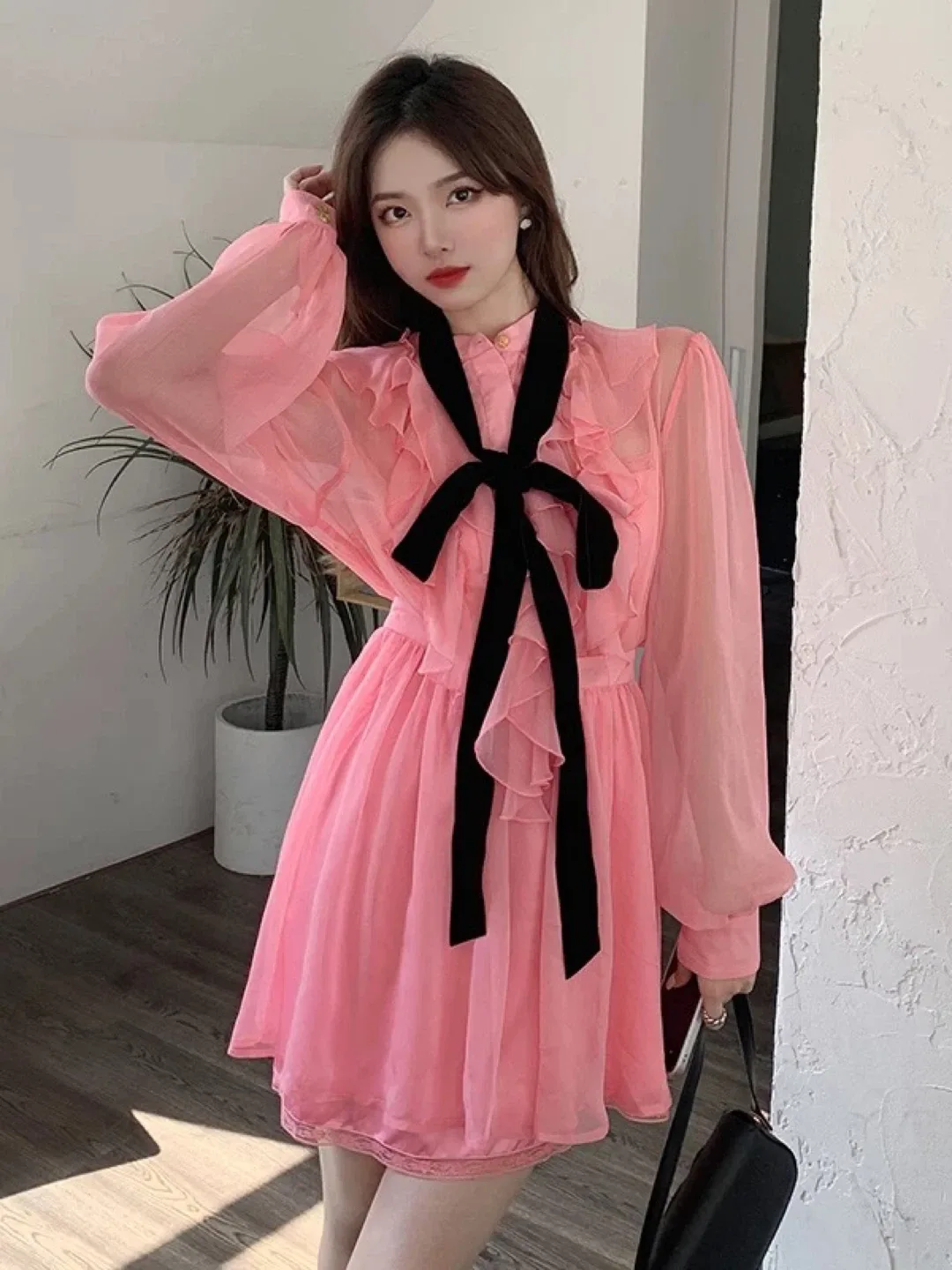 New Pink Chiffon Mini Dress with inner dress image indicator(3)