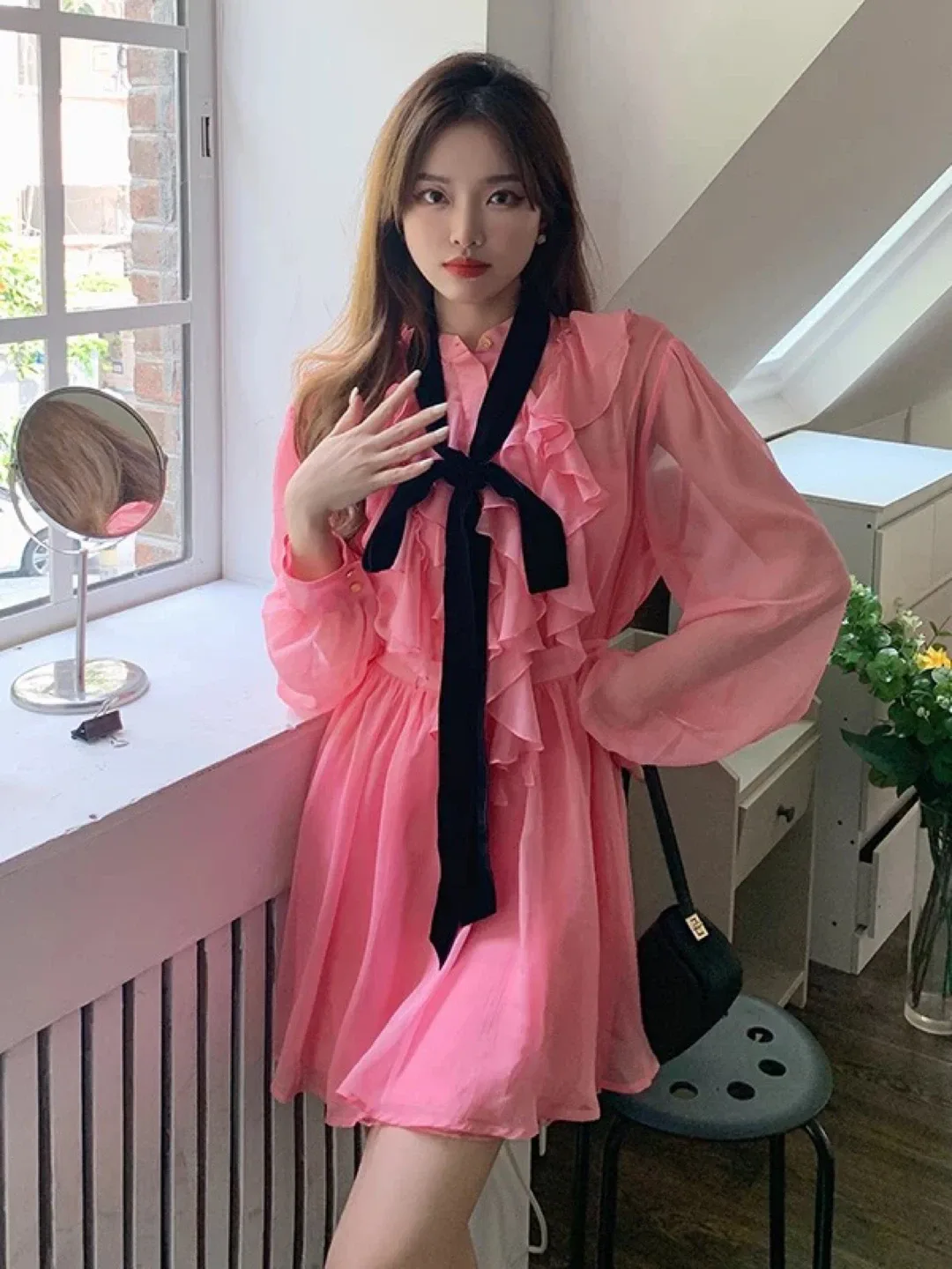 New Pink Chiffon Mini Dress with inner dress image indicator(2)