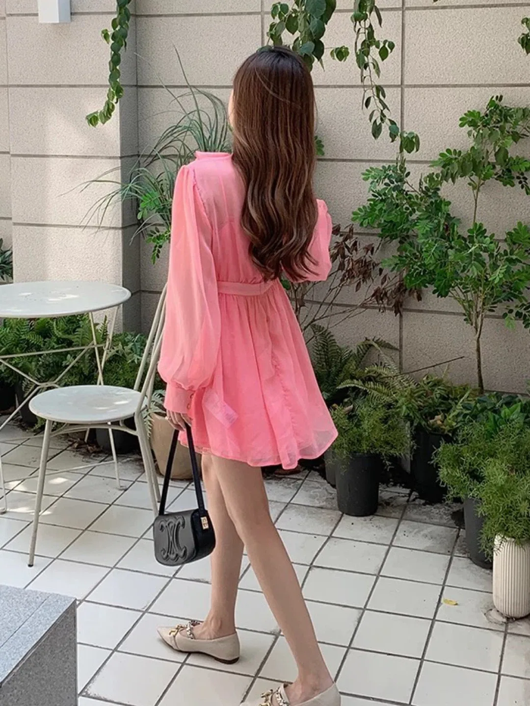 New Pink Chiffon Mini Dress with inner dress image indicator(4)