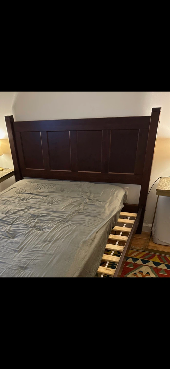 Dark Wood Bed Frame with Headboard - photo 2
