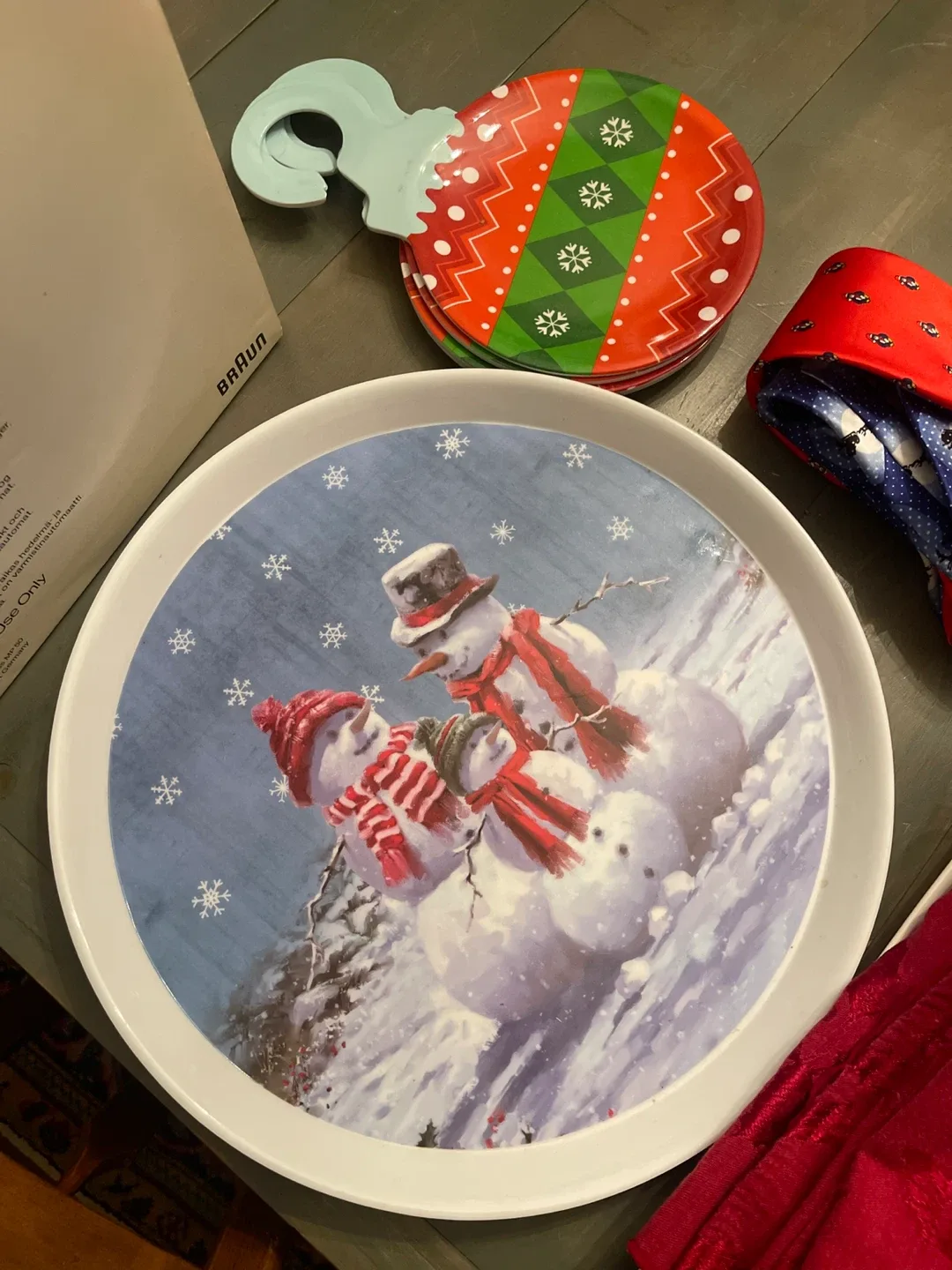 Christmas Snowman Decorative Tray & Plates