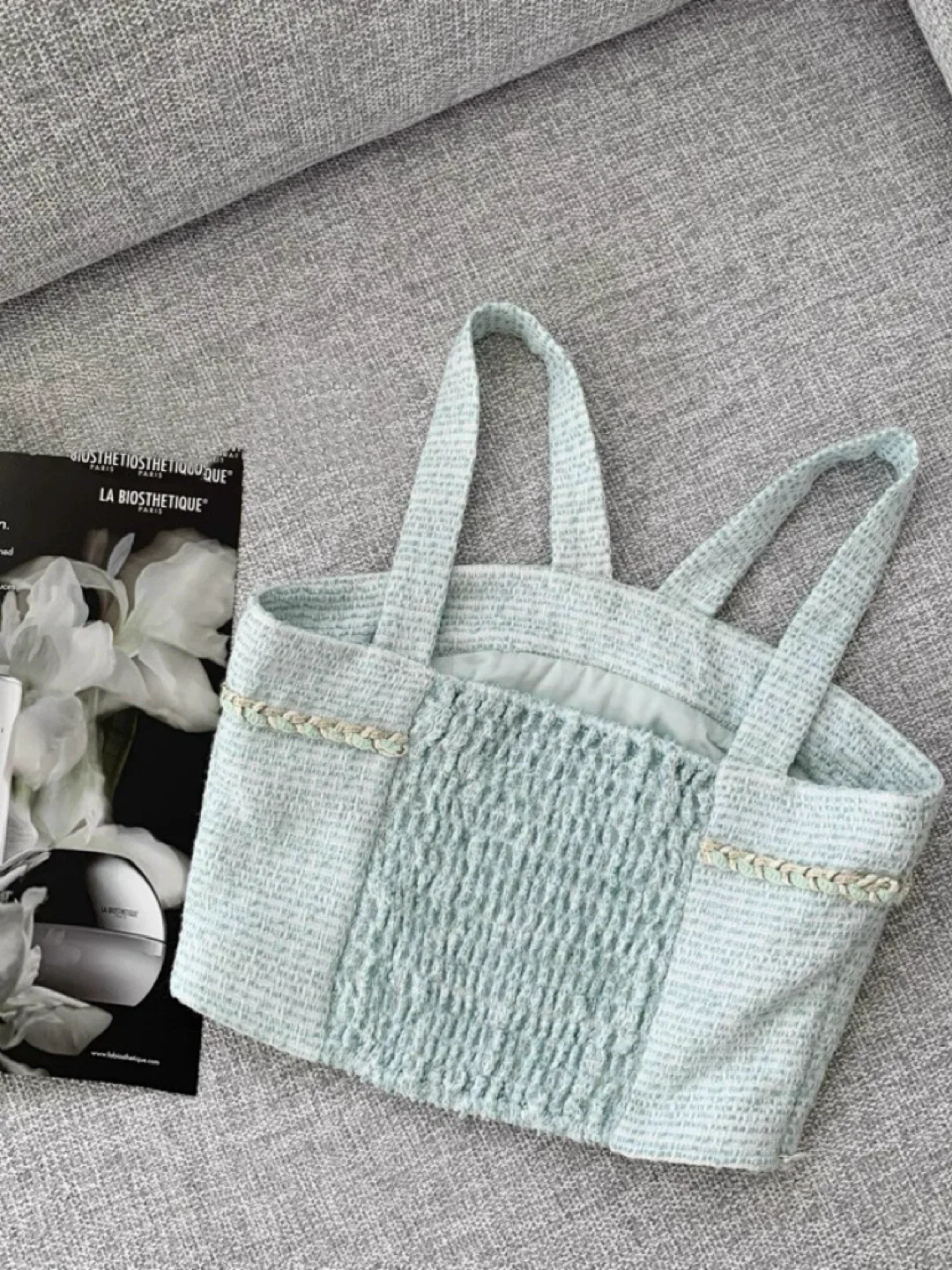 New Two-Piece Tweed Skirt Set - Light Blue image indicator(2)