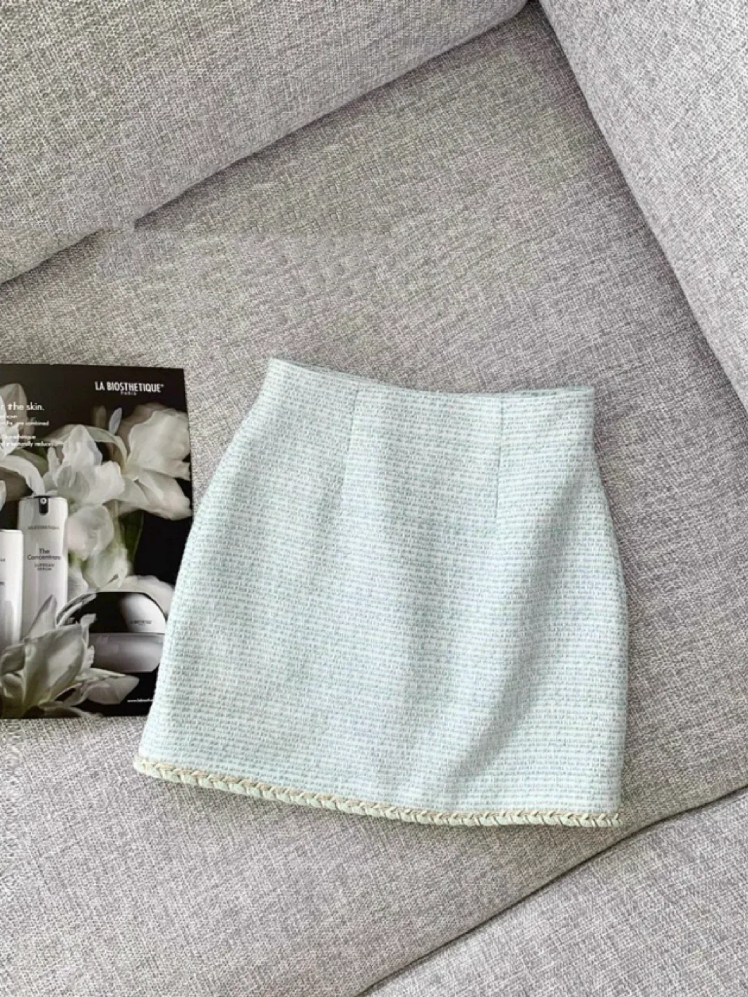 New Two-Piece Tweed Skirt Set - Light Blue image indicator(3)