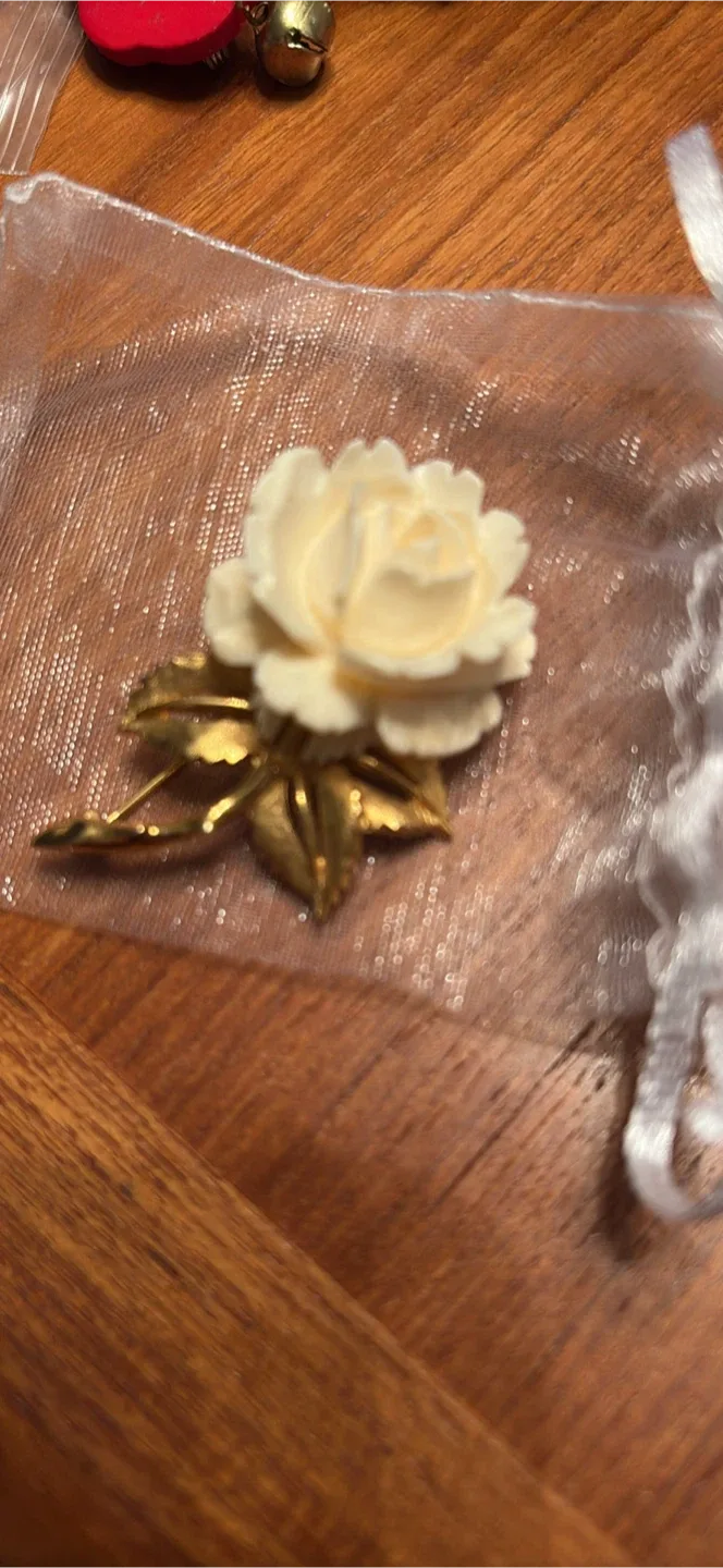 Vintage D’Orlan 1980’s White Rose Brooch