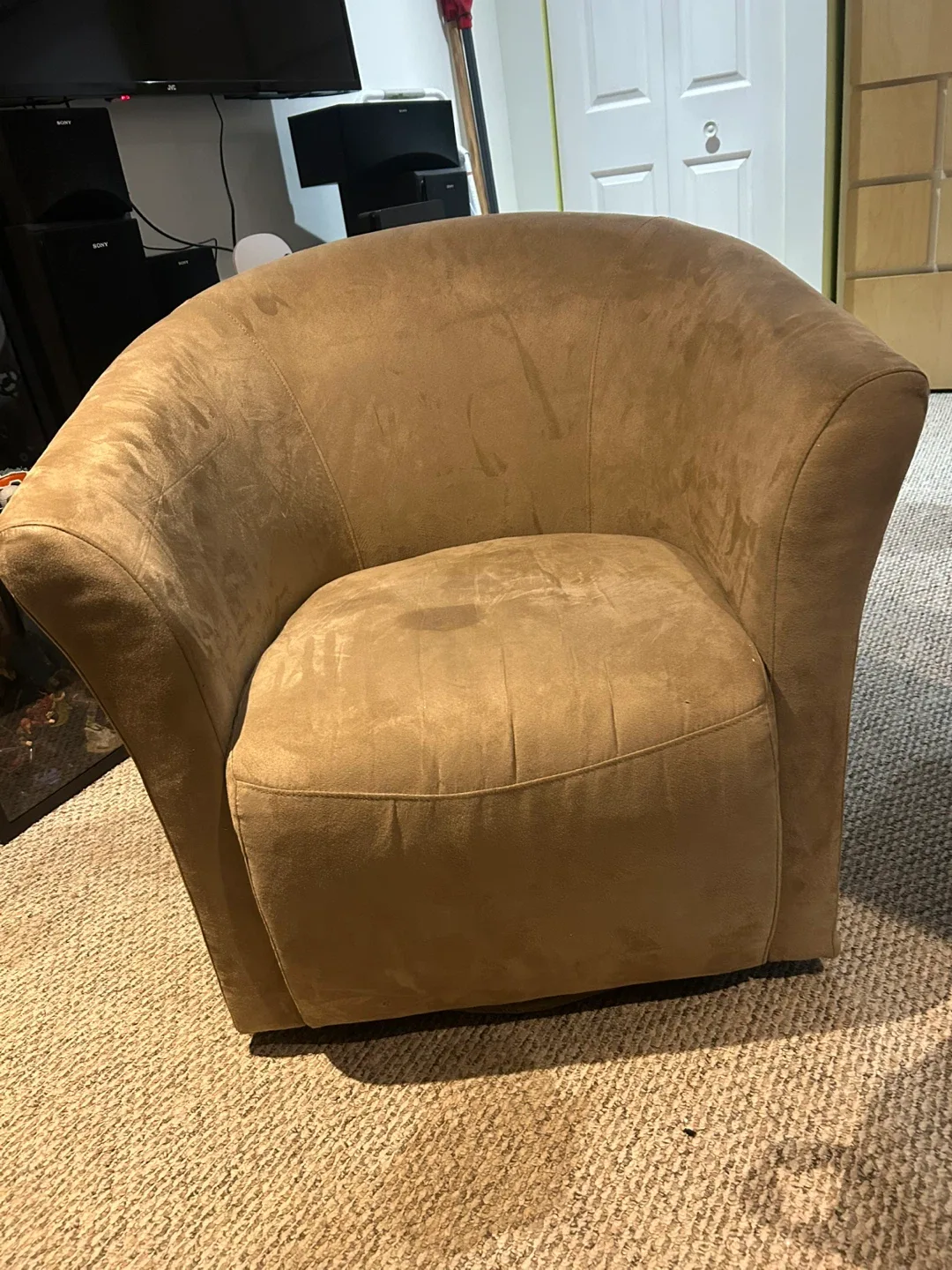 Beige Swivel Barrel Chair