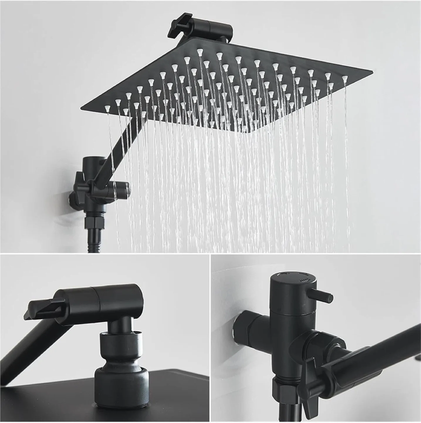 Black 8 Inch Square Shower Head with Handheld Spray image indicator(2)