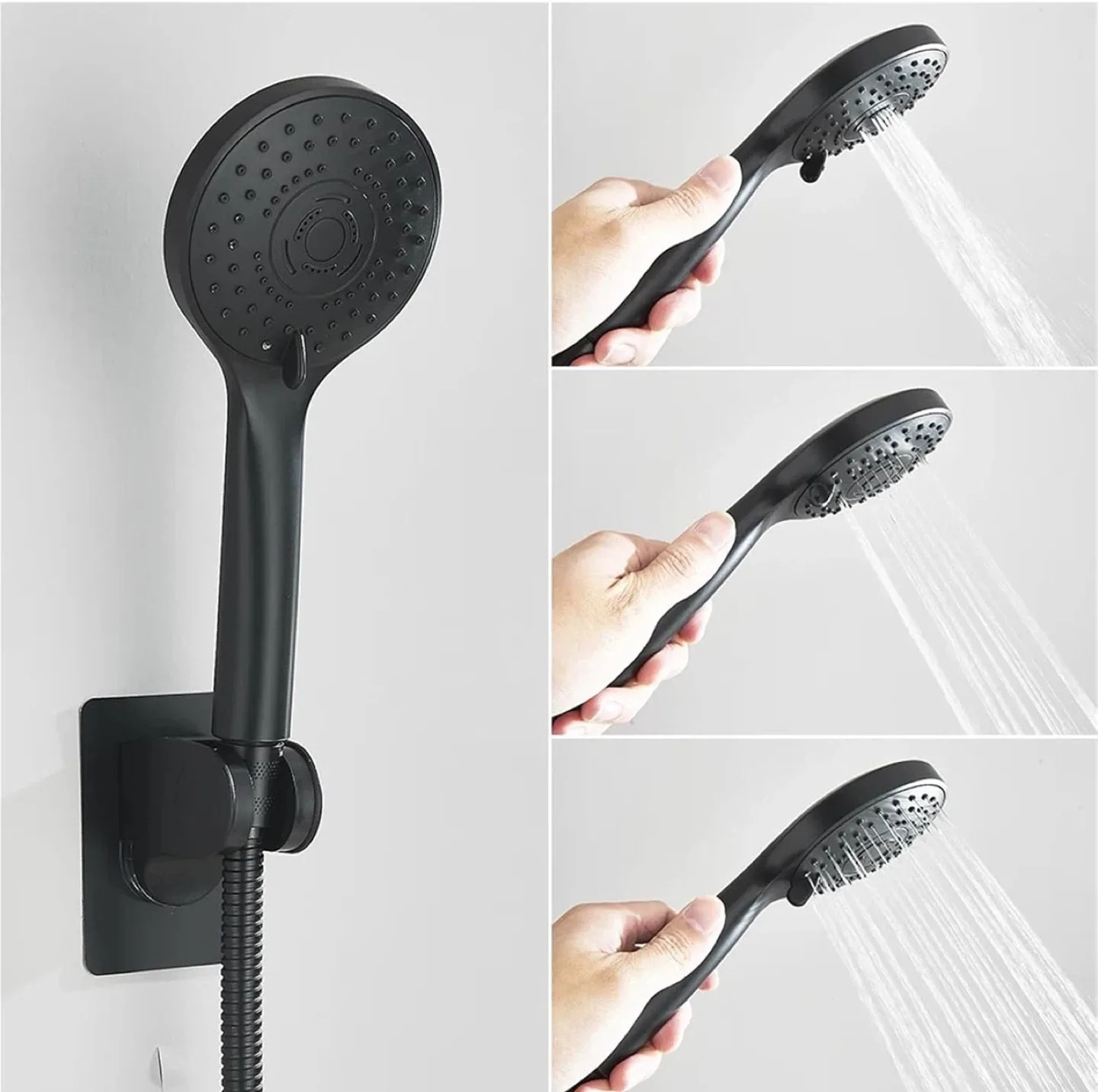 Black 8 Inch Square Shower Head with Handheld Spray image indicator(3)