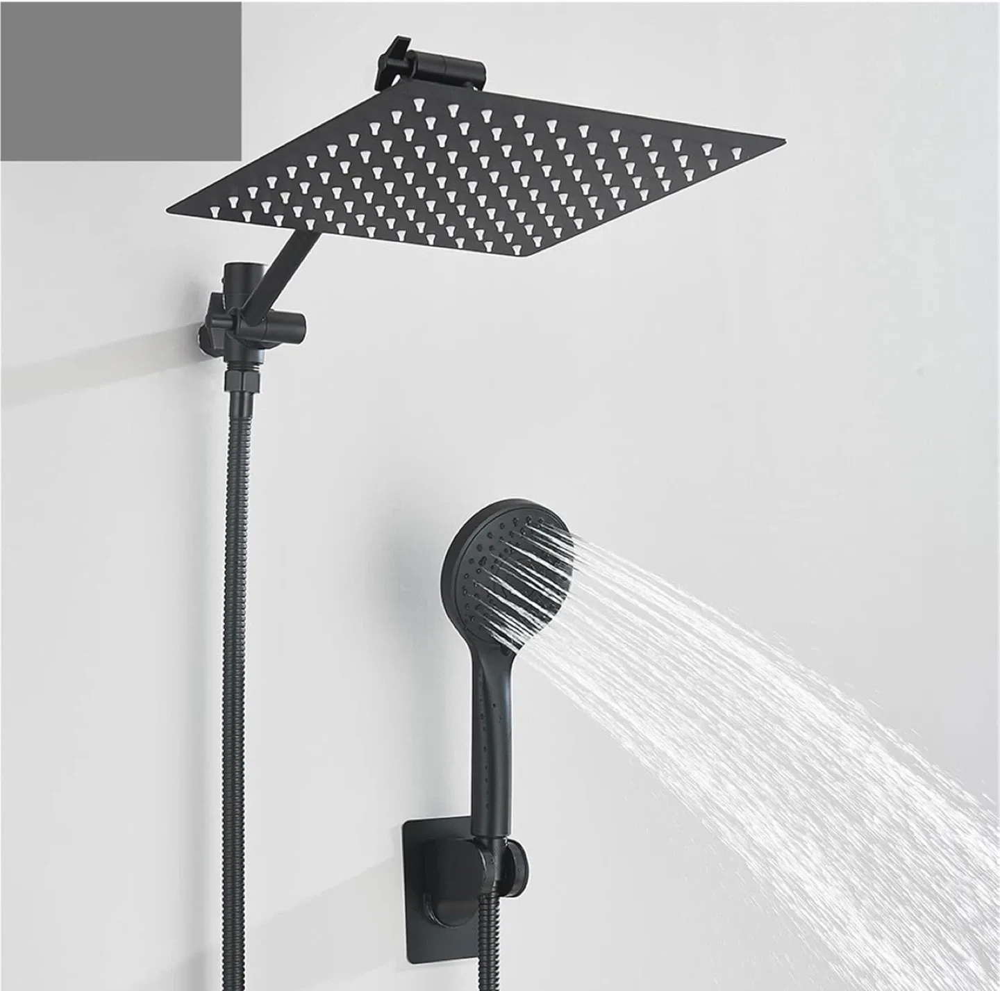 Black 8 Inch Square Shower Head with Handheld Spray