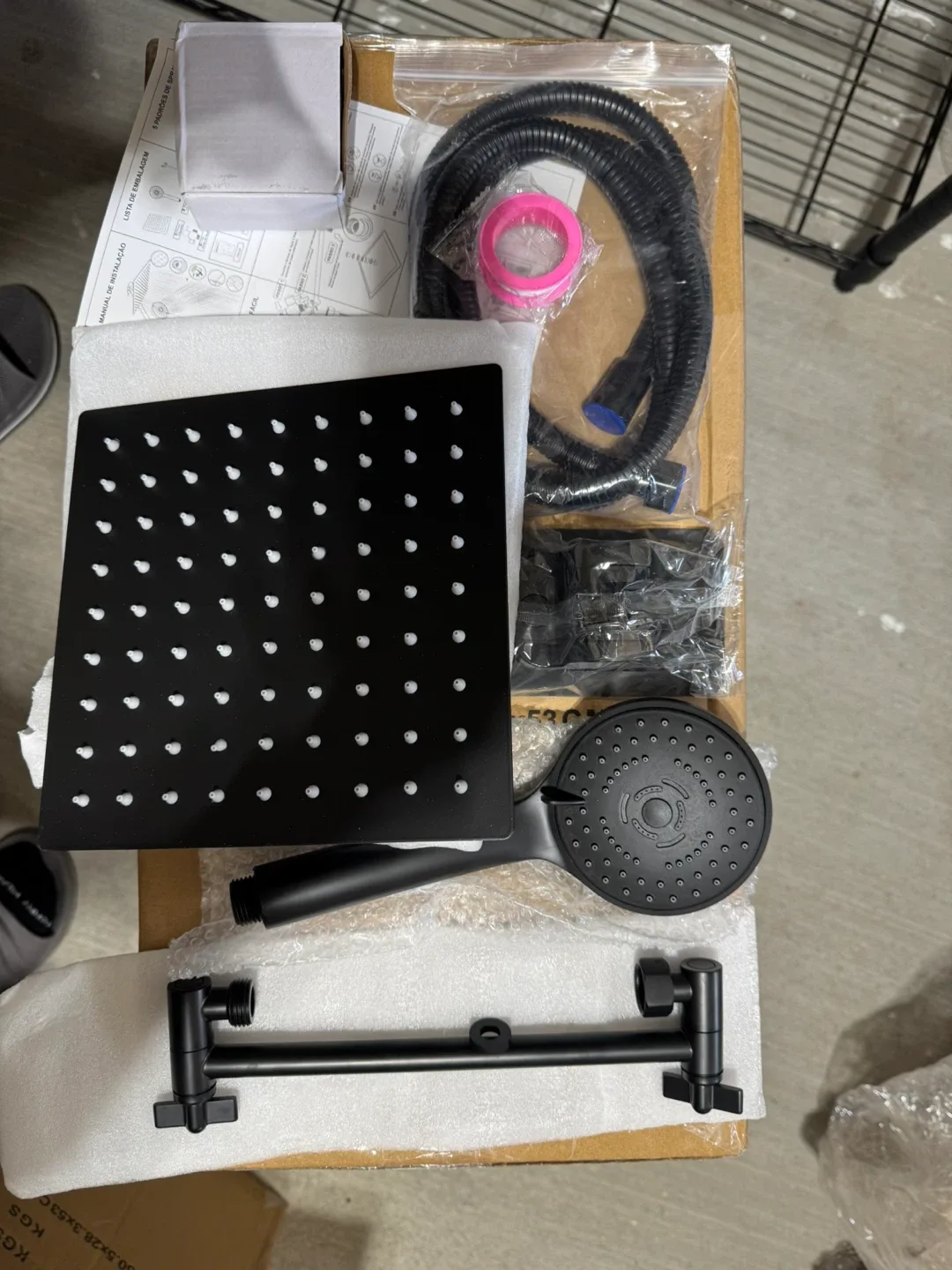 Black 8 Inch Square Shower Head with Handheld Spray image indicator(8)