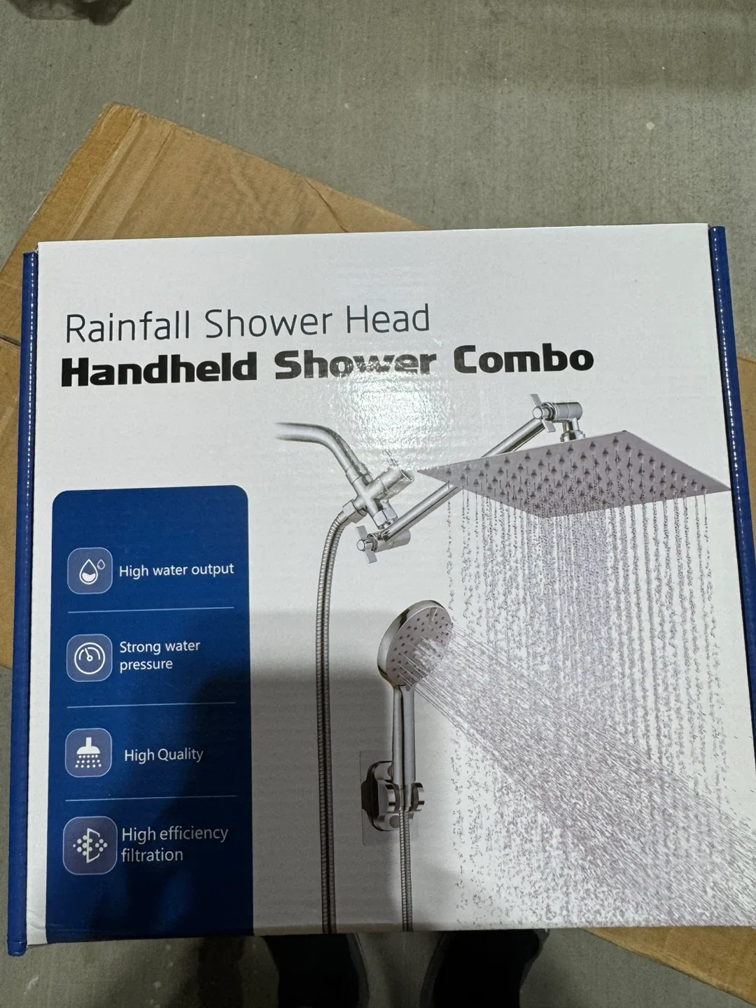 Black 8 Inch Square Shower Head with Handheld Spray image indicator(9)