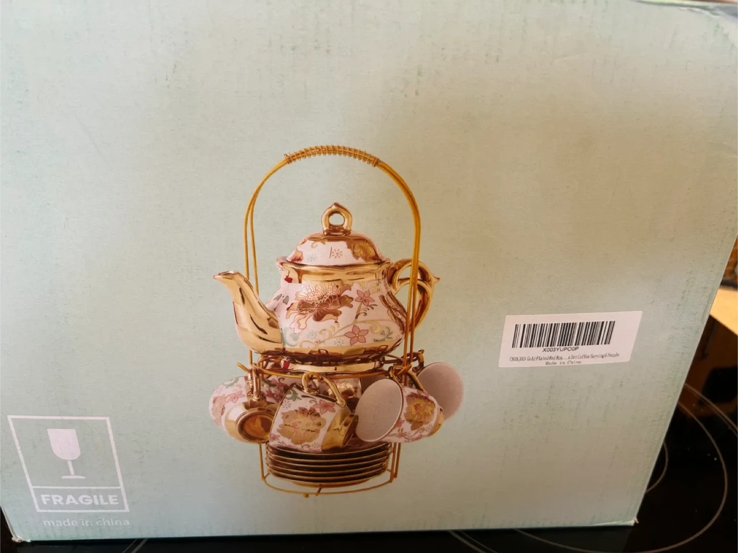 Gold Plated Red Rose Tea Set (New)