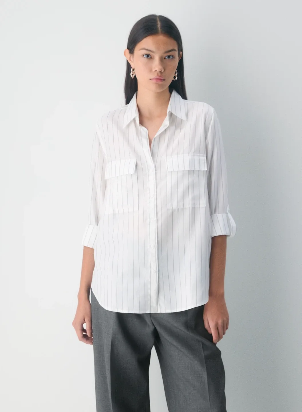 Babaton White and Navy Lined Shirt