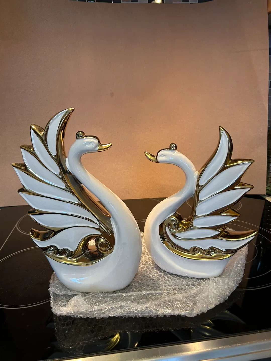 Swan Figurines - White & Gold Accents