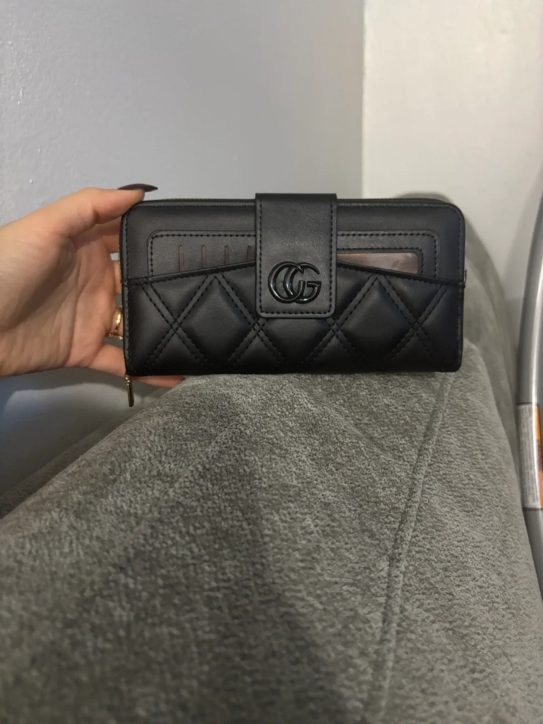 Black Quilted Wallet with GG Logo
