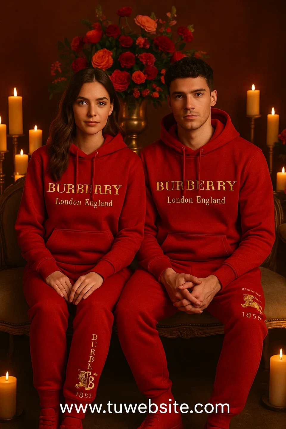 Burberry London England Slim Fit Red Hoodie & Sweatpants Set image indicator(3)