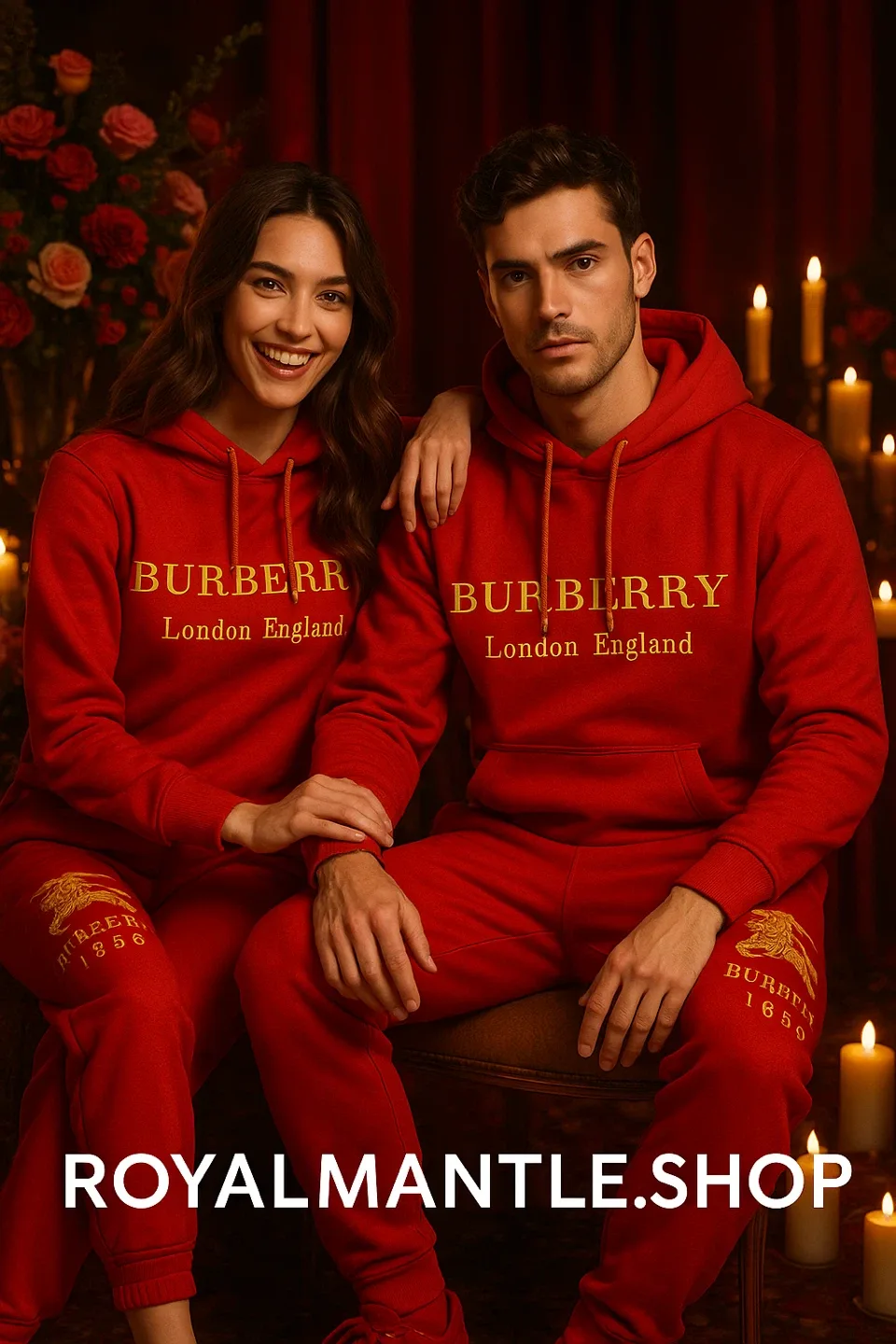 Burberry London England Red Hoodie & Sweatpants Set