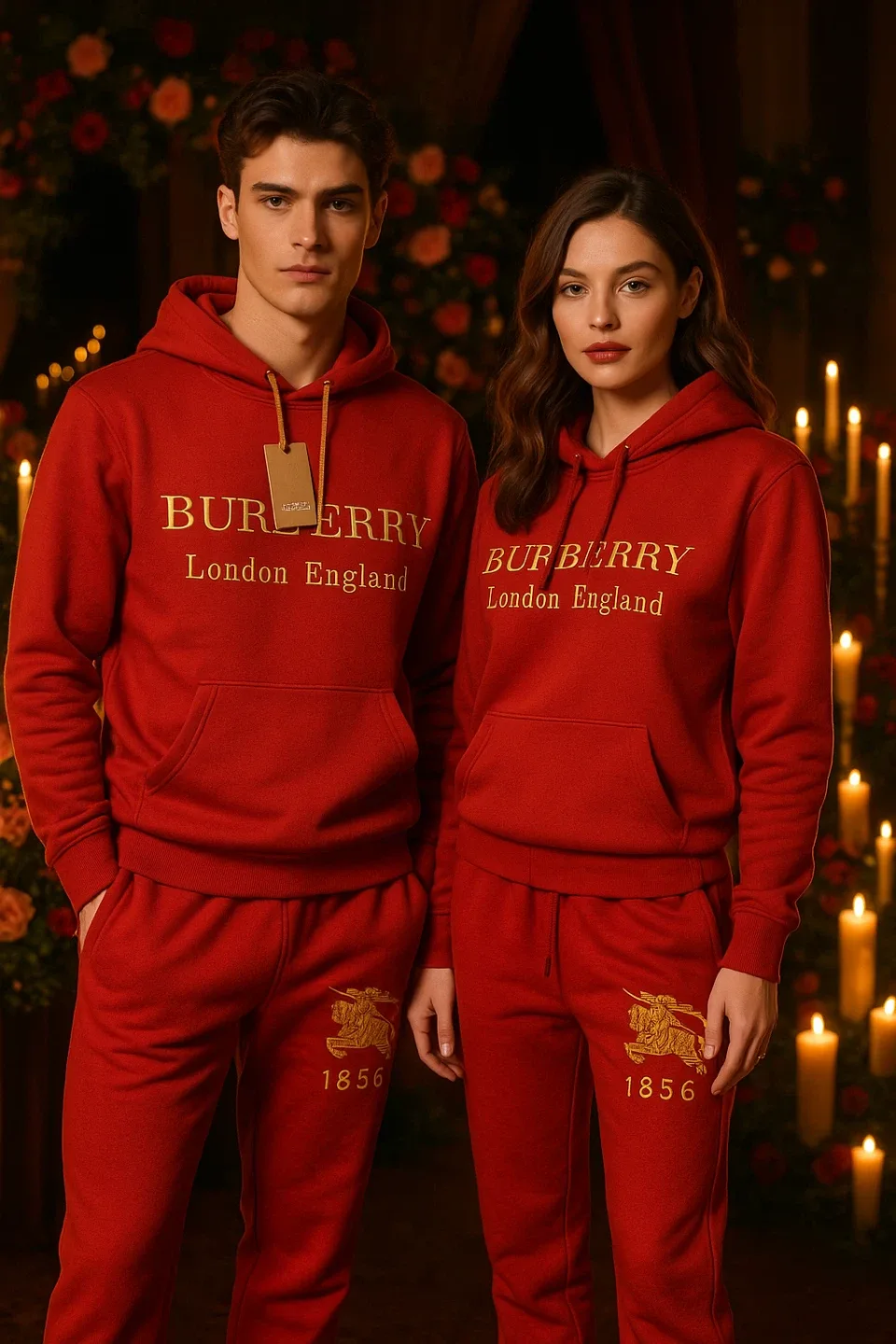 Burberry London England Slim Fit Red Hoodie & Sweatpants Set image indicator(2)