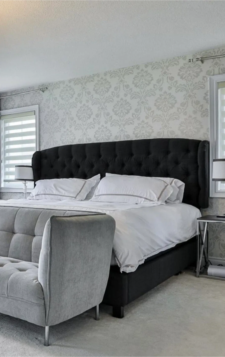 King size Black Tufted Headboard Bed Frame image indicator(3)