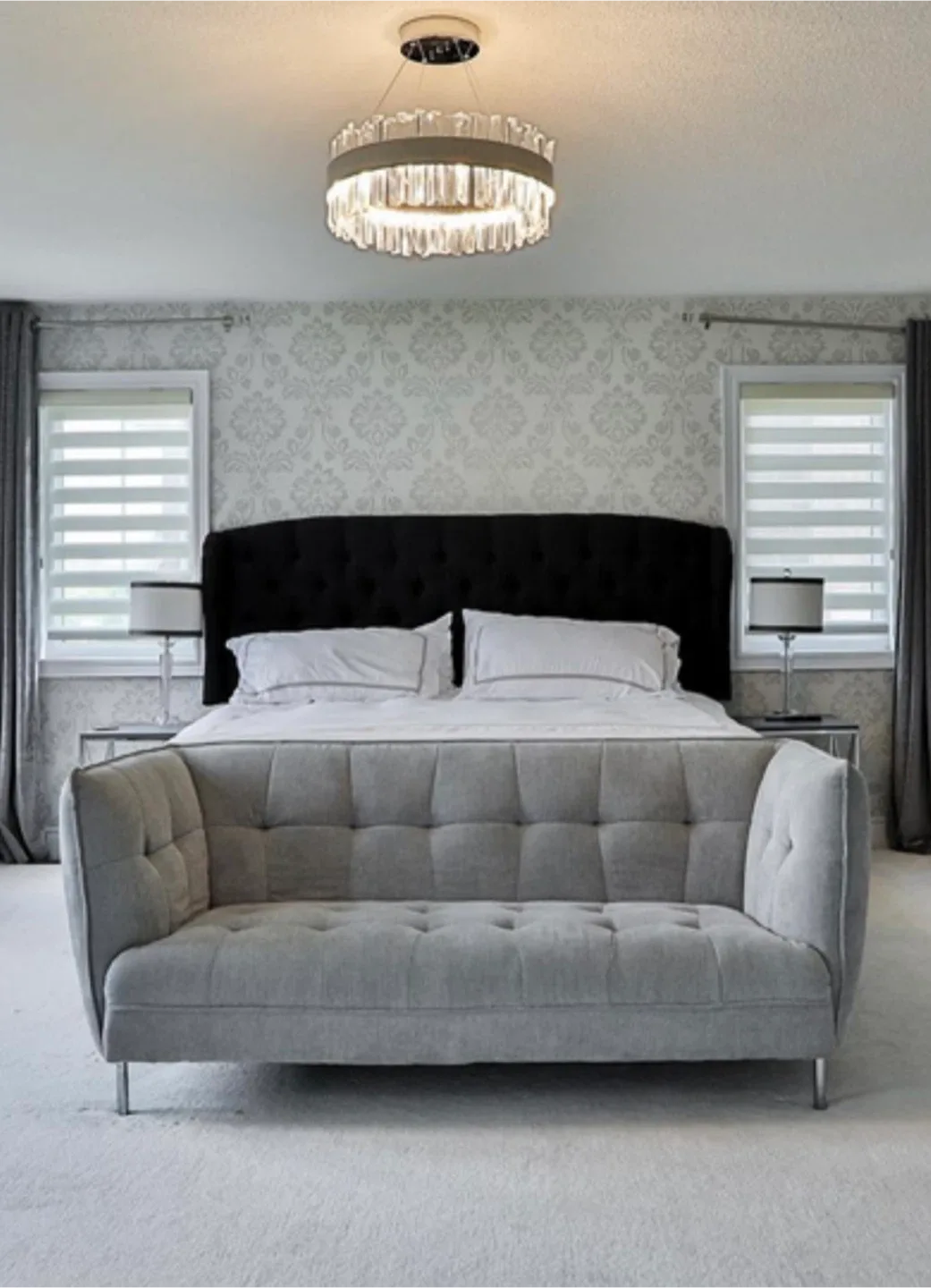 King size Black Tufted Headboard Bed Frame