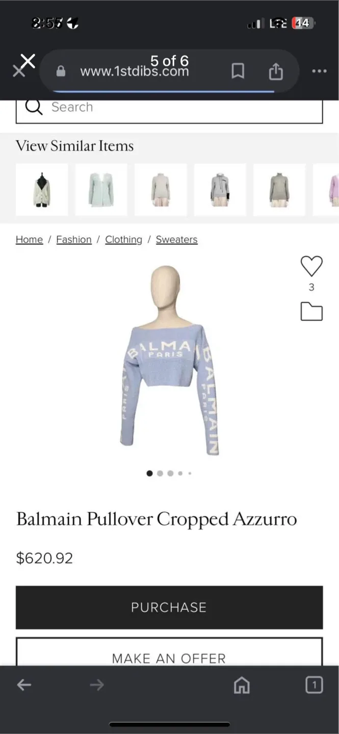 Balmain Pullover Cropped Azzurro Sweater
