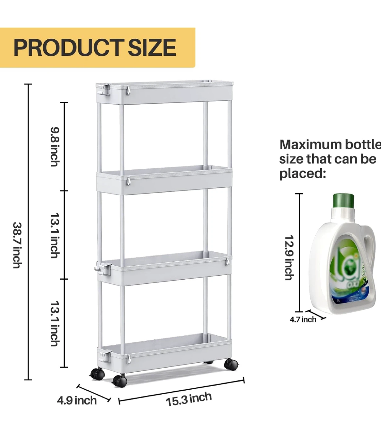 4-Tier Rolling Storage Cart – Slim Design - photo 5