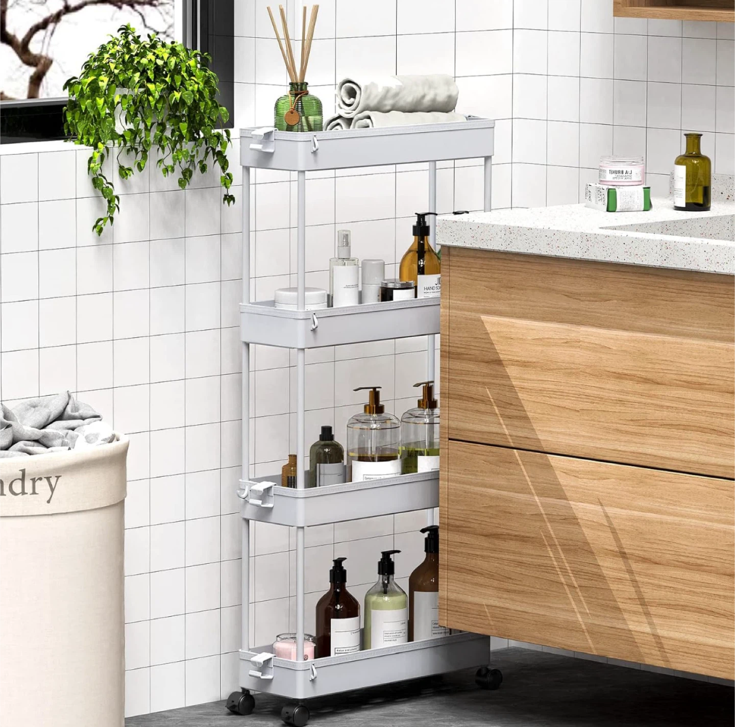 4-Tier Rolling Storage Cart – Slim Design