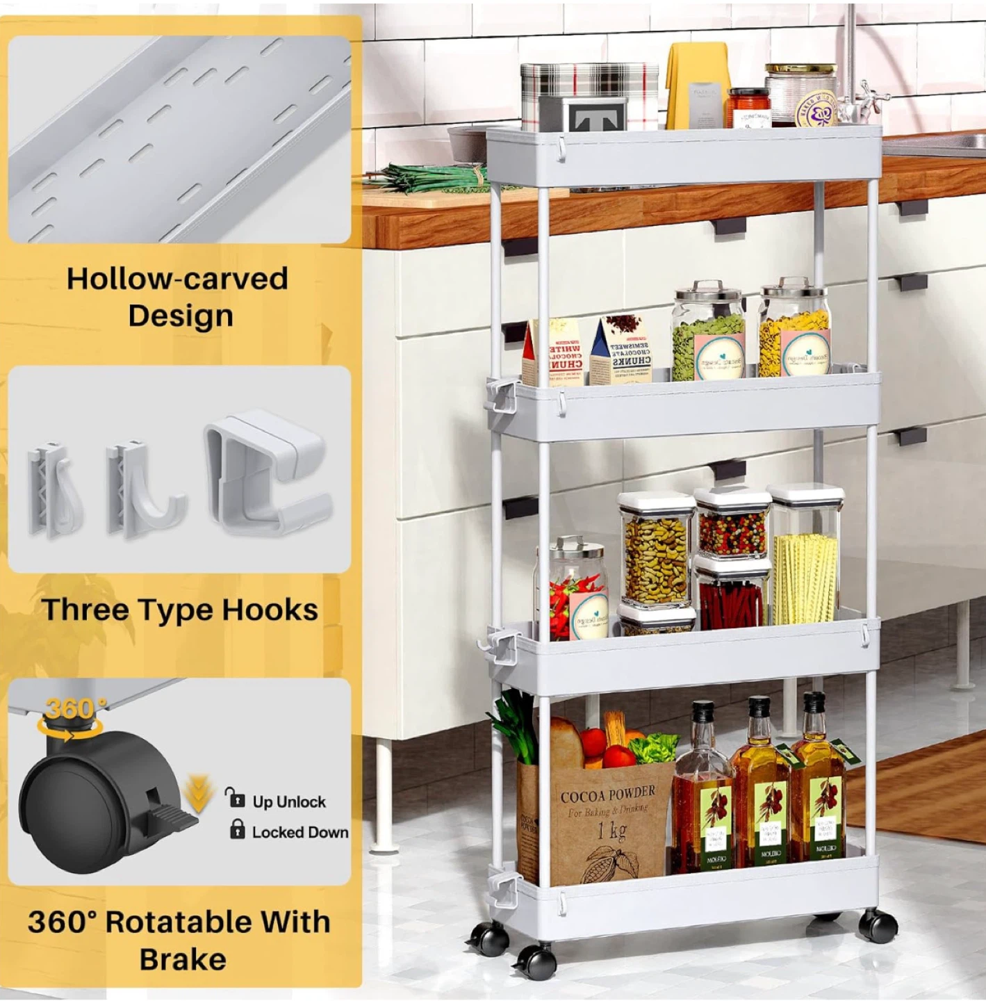 4-Tier Rolling Storage Cart – Slim Design - photo 4