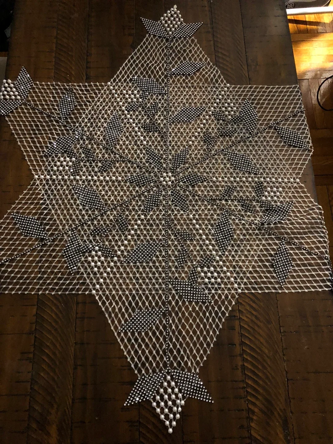 Decorative Beaded Snowflakes and Star Table Runner, 39 Inches