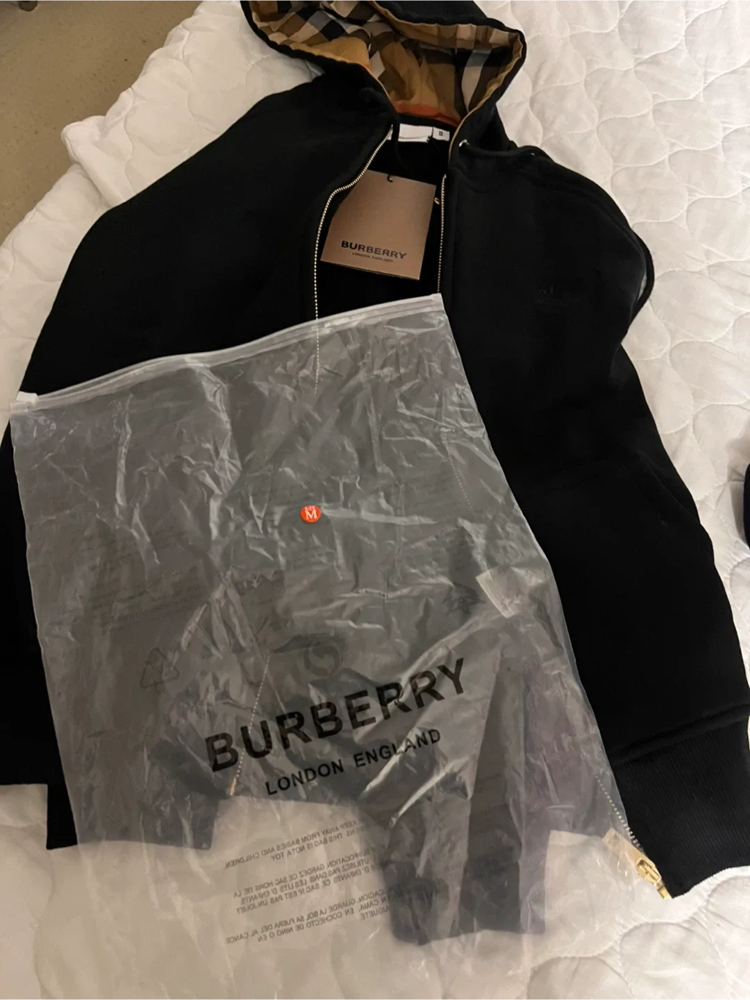 Burberry Black Zip-Up Hoodie - Size M