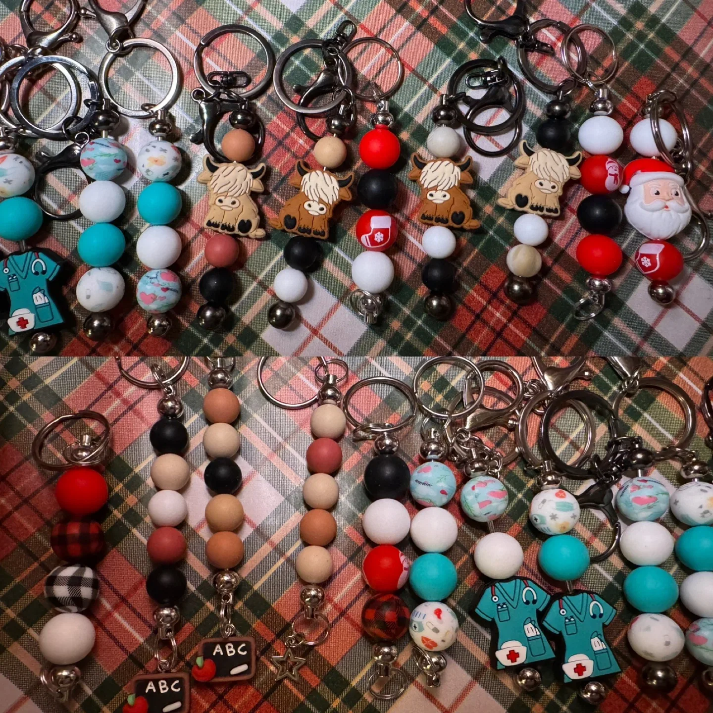 Handmade Beaded Keychains - Teacher, Nurse, Highland Cow