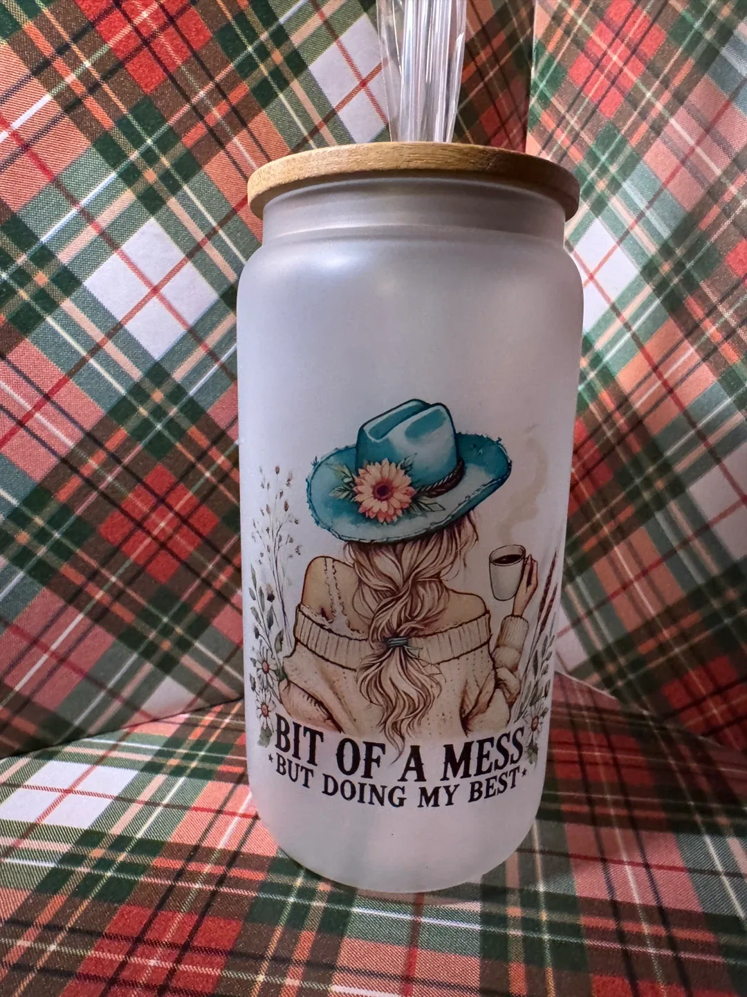 Frosted Glass Tumbler with Straw