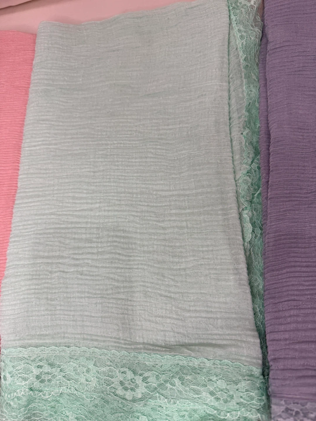 Lace Trim Scarves - Pink, Green, Gray - photo 2