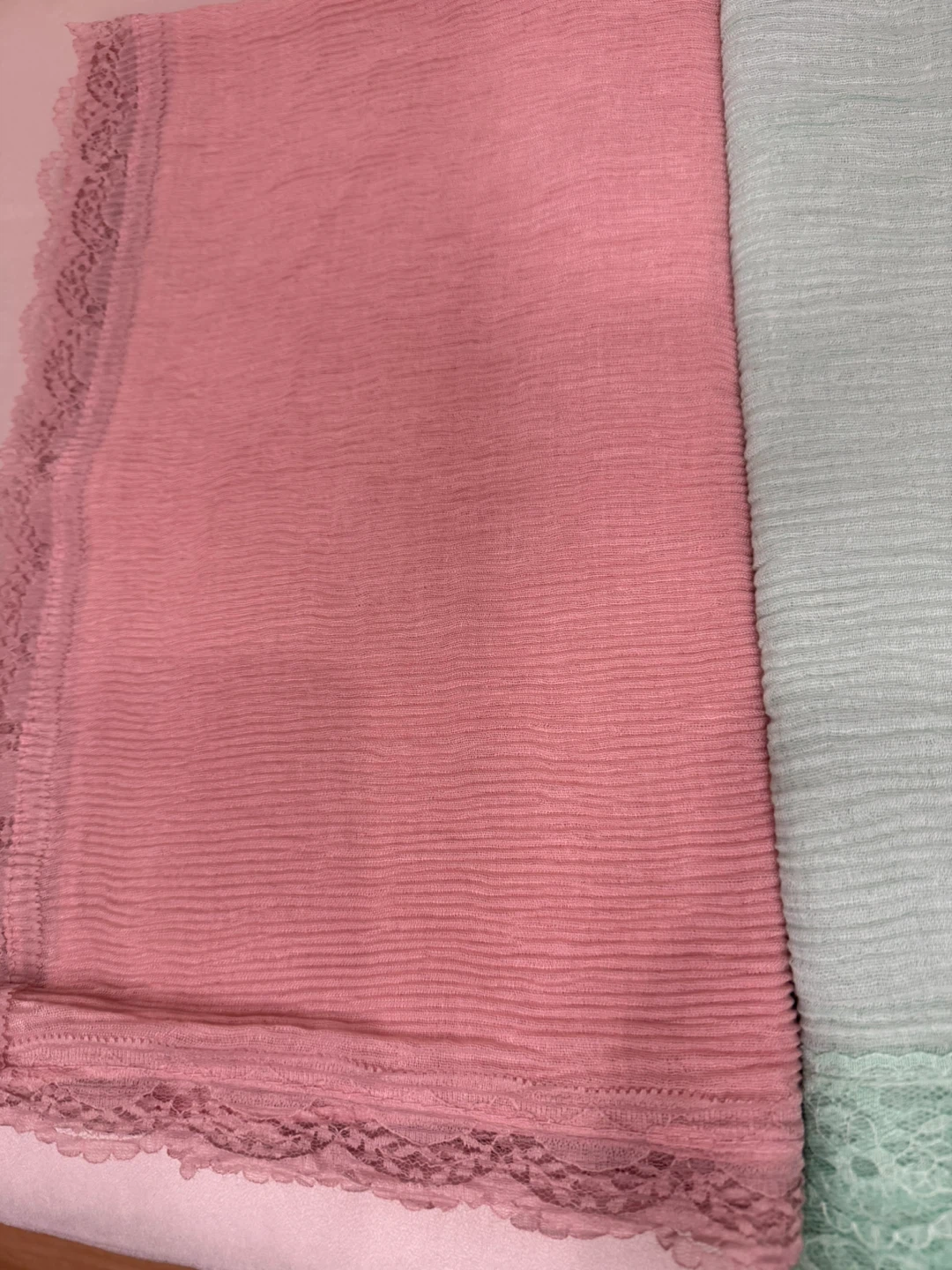 Lace Trim Scarves - Pink, Green, Gray